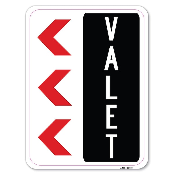 Valet Left Arrow Heavy-Gauge Aluminum Rust Proof Parking Sign, 18" x 24", A-1824-22770